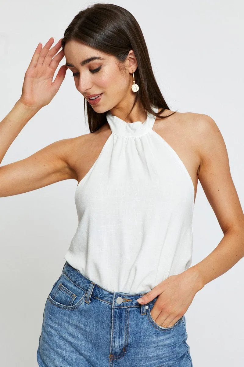 White Halter Top Sleeveless Tie Up