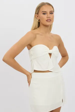 White Tube Top Strapless Open Front Linen Blend