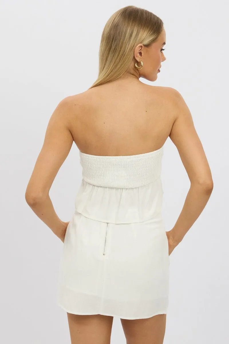 White Tube Top Strapless Open Front Linen Blend