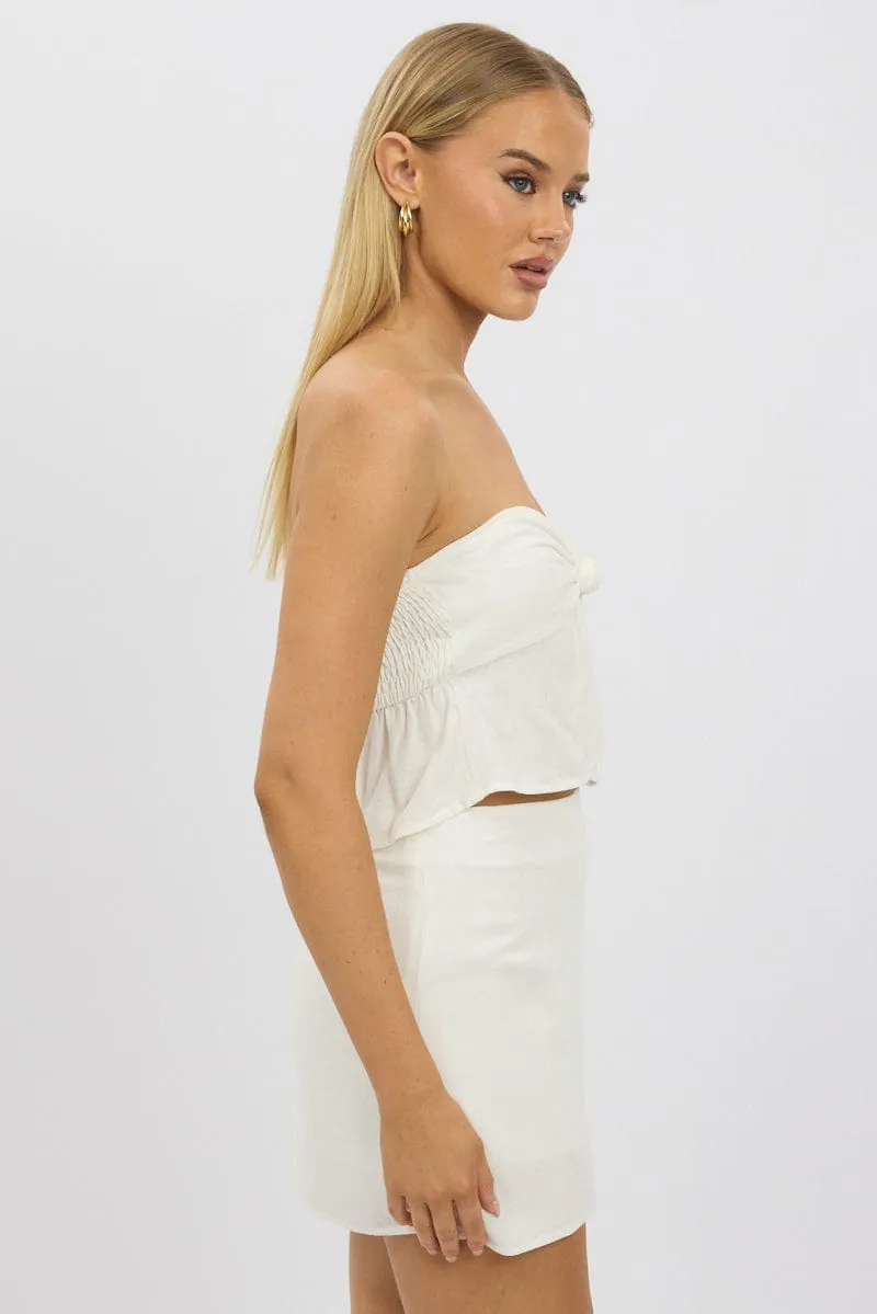 White Tube Top Strapless Open Front Linen Blend