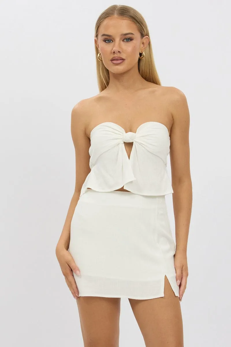 White Tube Top Strapless Open Front Linen Blend