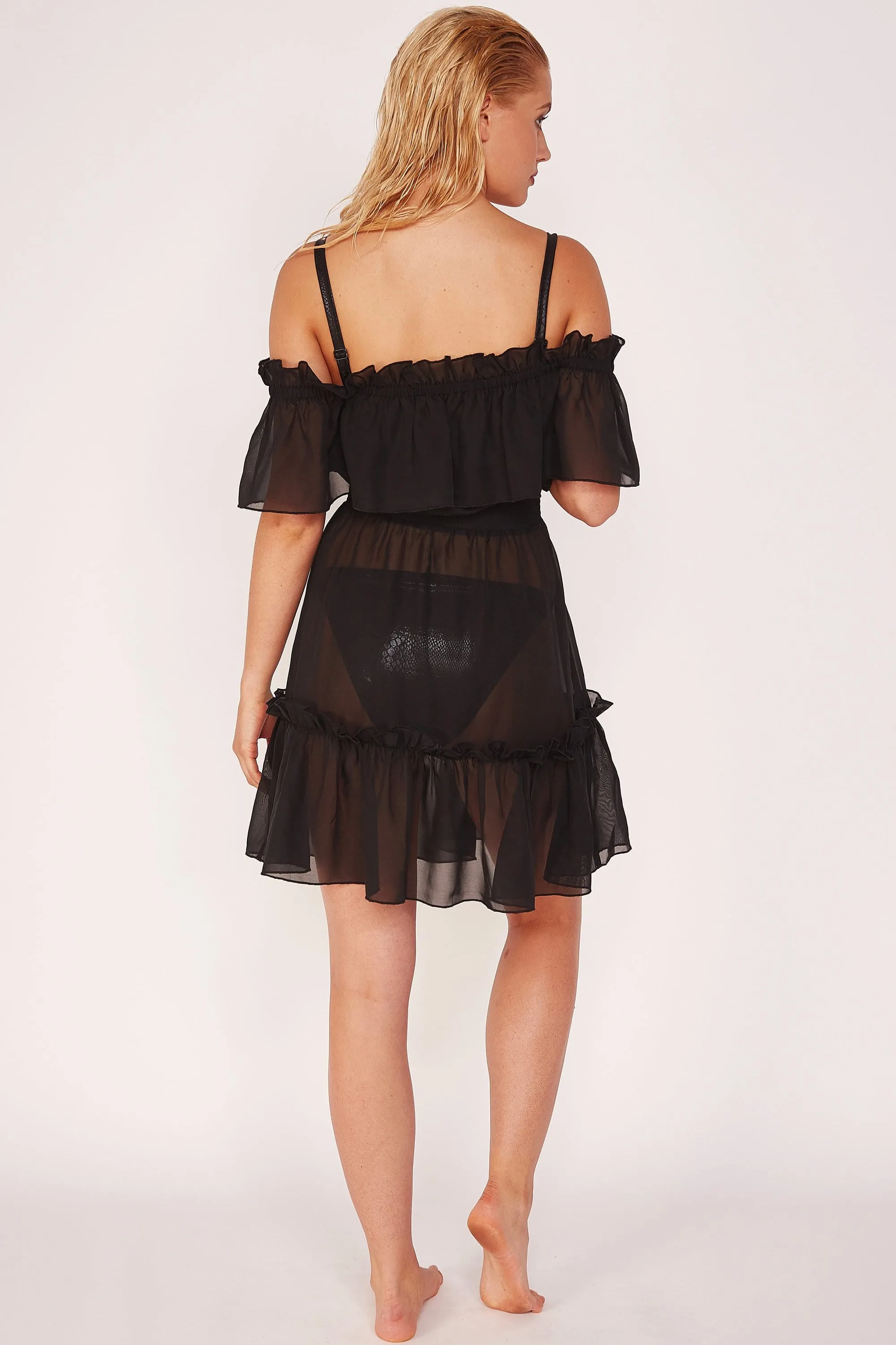 Wolf & Whistle Bardot Frill Beach Dress Black