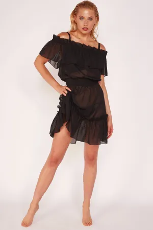 Wolf & Whistle Bardot Frill Beach Dress Black
