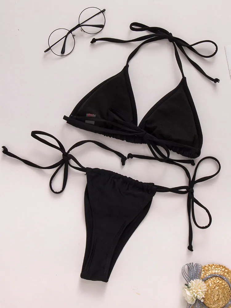 Women's Fashion Sexy Bandage Split Diamond Bikini Swimsuit Set