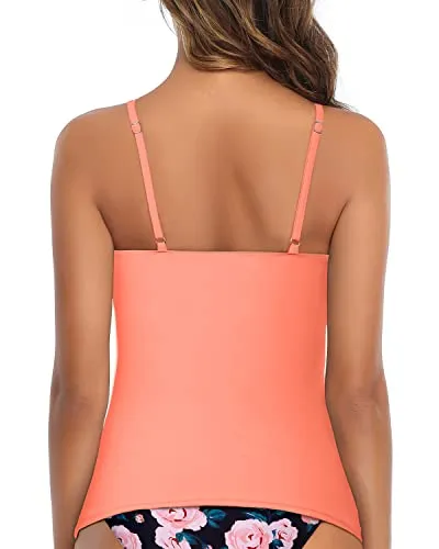 Women's High Neck Bathing Suit Top For Tummy Control-Coral Pink