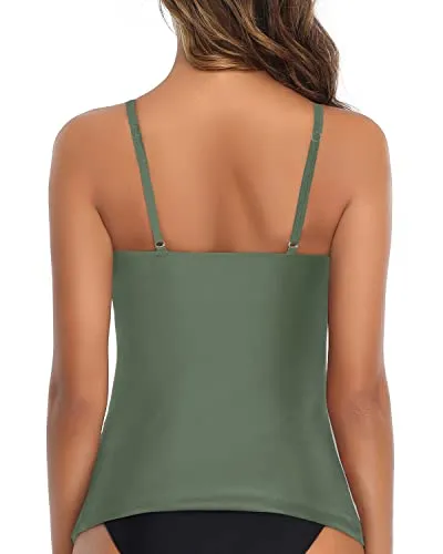 Women's High Neck Swim Top For Mix And Match Different Bottoms-Olive Green