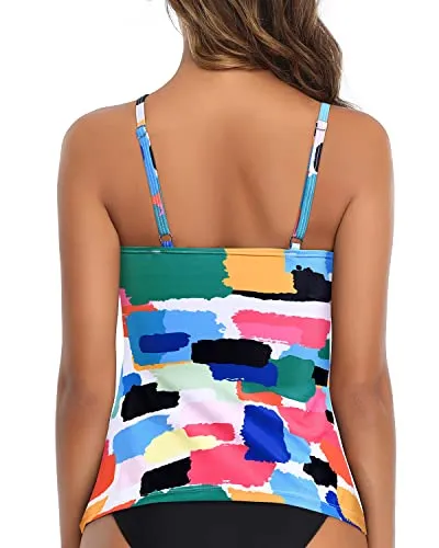 Women's High Neck Tankini Top Adjustable Straps And Padded Push-Up Bra-Aqua