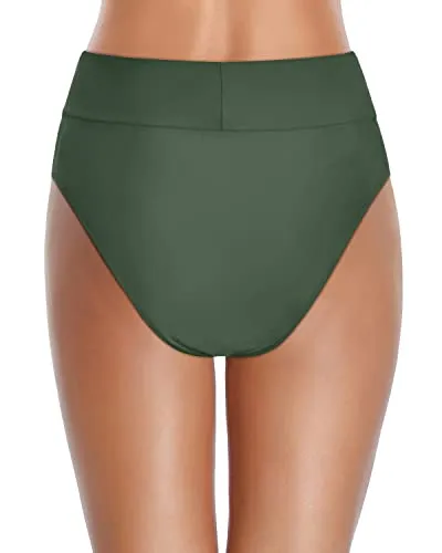 Women's High Waisted V Cut Cheeky Bikini Bottoms-Olive Green