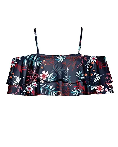 Women's Off Shoulder Ruffle Bikini Tops Flounce Swimwear Tops