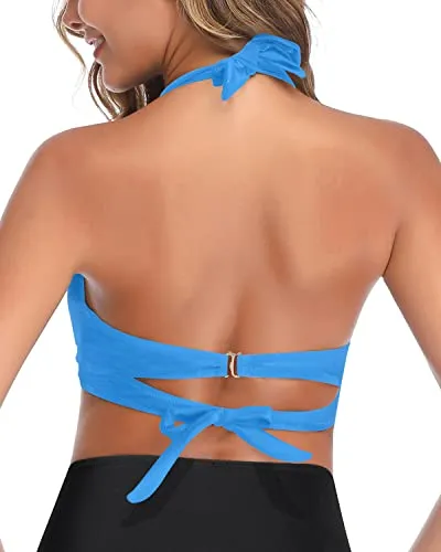 Women's Retro Bathing Suit Tops Halter Push Up Swim Tops