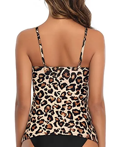 Women's Ruched Swimsuit Top Open Back Design-Leopard