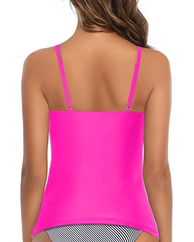 Women's Slimming Tankini Top Padded Push-Up Bra-Neon Pink