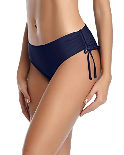 Women's Swim Bottom Cheeky Design And Side Tie-Navy Blue
