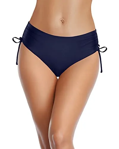 Women's Swim Bottom Cheeky Design And Side Tie-Navy Blue