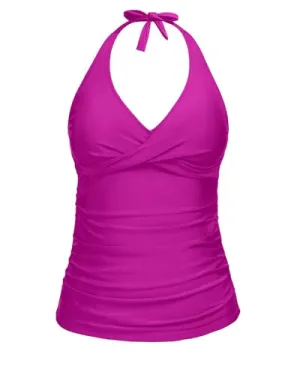 Women’s Tummy Control Tankini Top Halter Swim Tops Twist Front V Neck Bathing Suit No Bottom