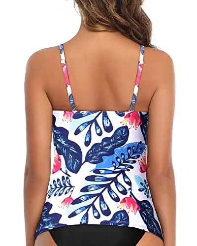 Women's Tummy Control Tankini Top High Neck Ruched Swim Top