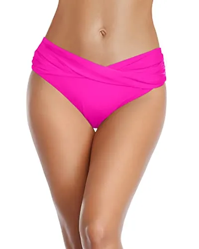 Women's Tummy Control V Cut Swimsuit Bottoms-Neon Pink