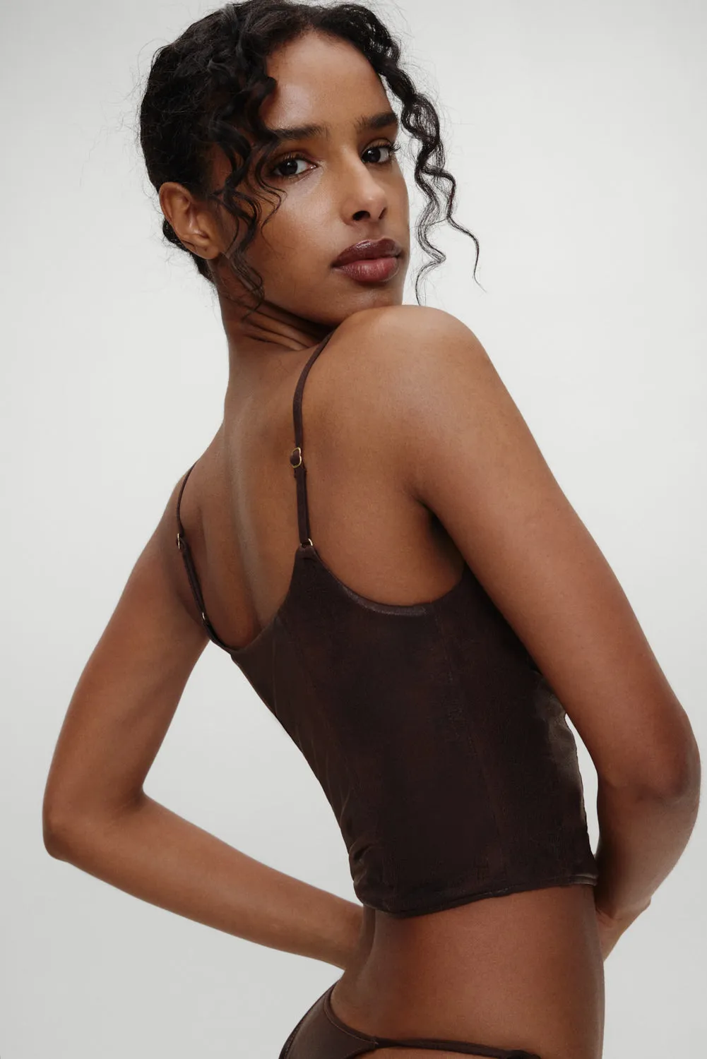 x BELLA HADID Ranch Corset Bikini Top - Cocoa
