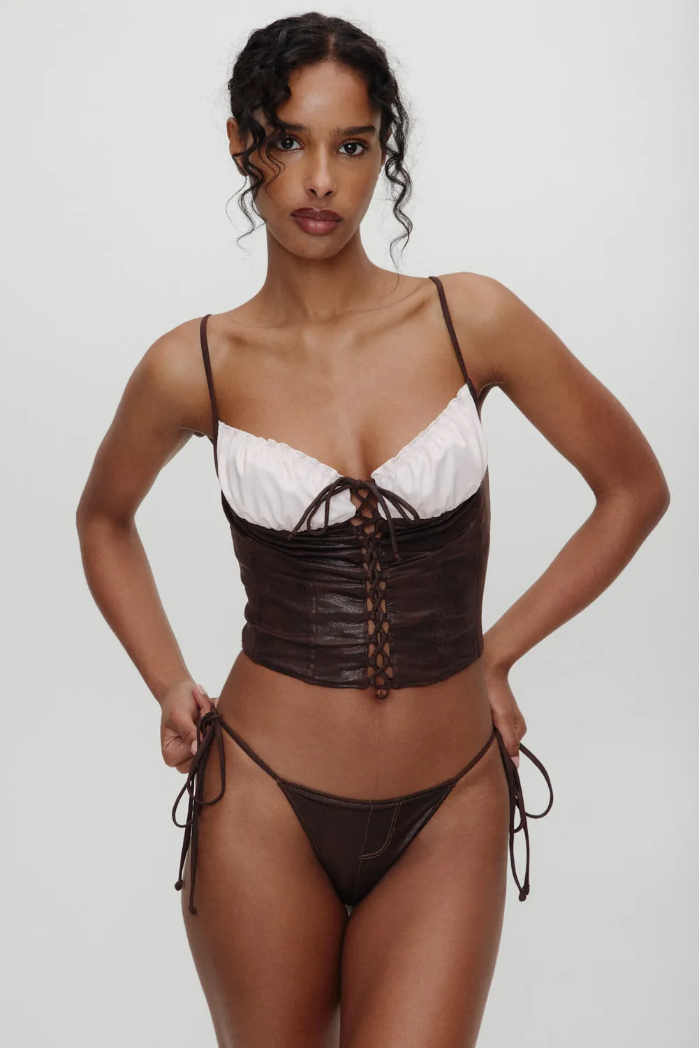 x BELLA HADID Ranch Corset Bikini Top - Cocoa